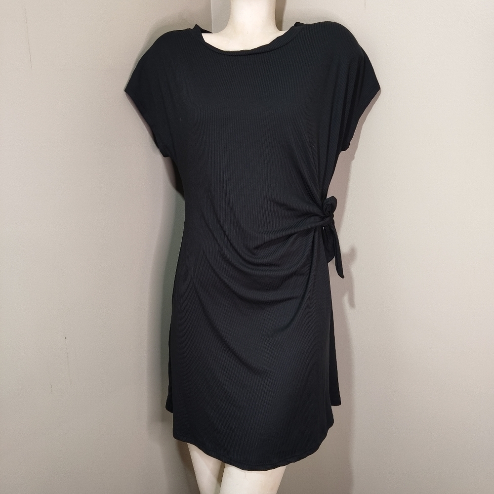 SEE YOU MONDAY Black Ribbed Tie Side Pullover Dress Size Large NEW